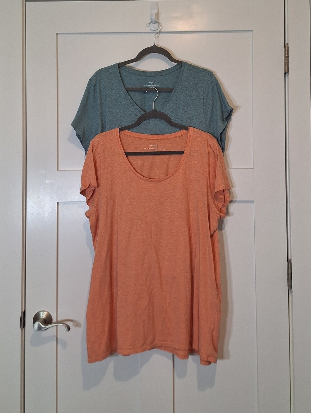 Pure Jill Pima Cotton Elliptical Tee Shirts (LOT OF 2) Peach Green Size XL